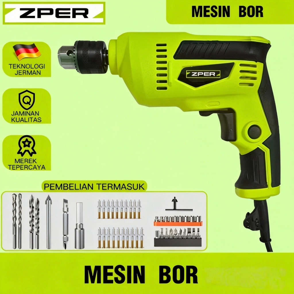 ZPER Mesin Bor Listrik Set Lengkap Tangan Bor Beton Bor Tembok Alat Bor Obeng Bor Kayu