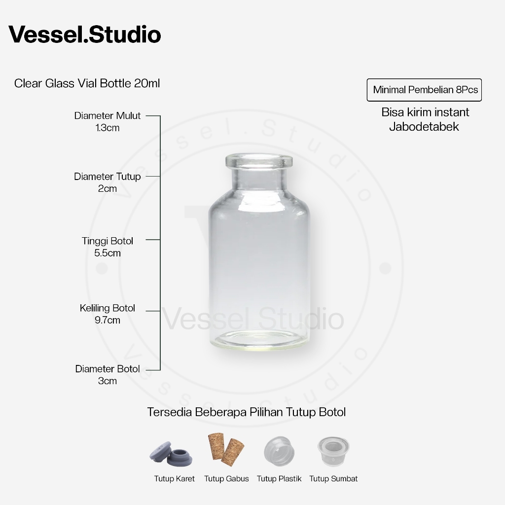 Botol Kaca Vial Clear 20ml - Botol Obat Tester Reed Diffuser & Farmasi