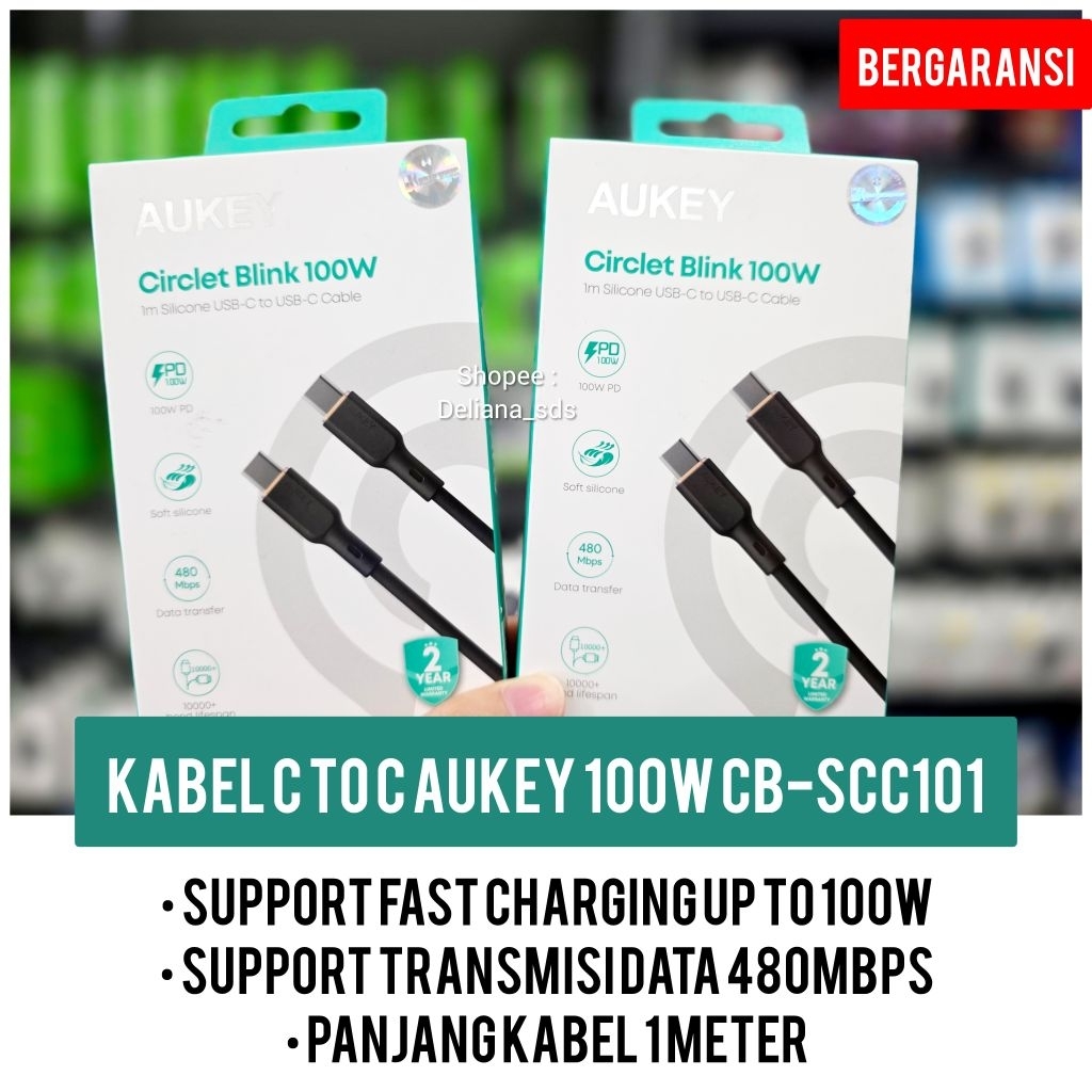 Kabel C to C Aukey Fast Charging 100W CB-SCC101 Garansi Resmi 1 Tahun Kabel C Aukey 100W Kabel Type 