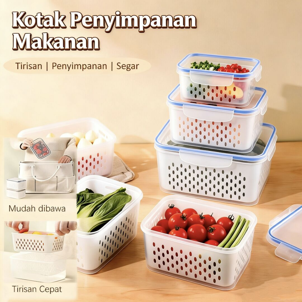 Wadah Kulkas Tirisan - Box Penyimpanan Kulkas Plastik PP Tebal Premium Tempat Sayur Buah Anti Bau St