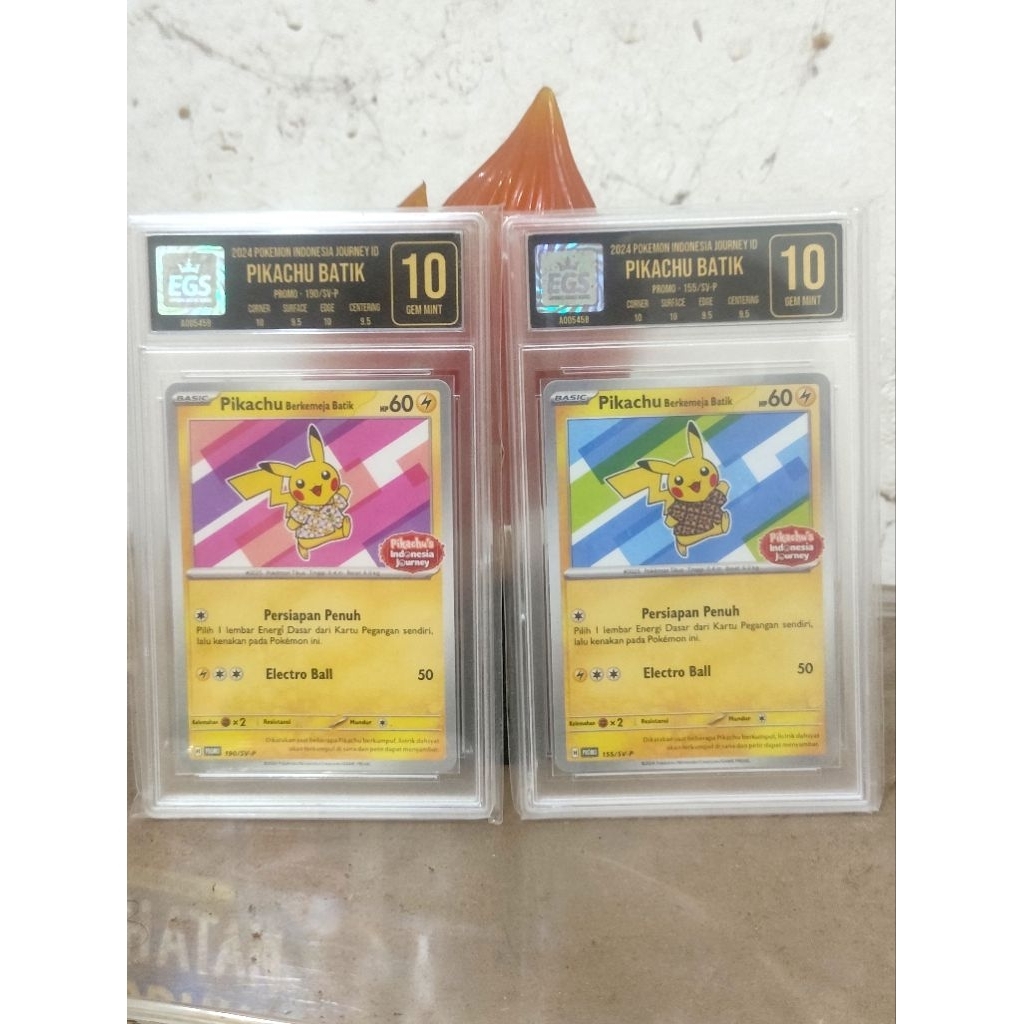 Kartu Pokemon TCG 1 Set Pikachu Batik Indonesia EGS 10 Gem Mint Promo 190/SV-P & 155/SV-P Limited Ed