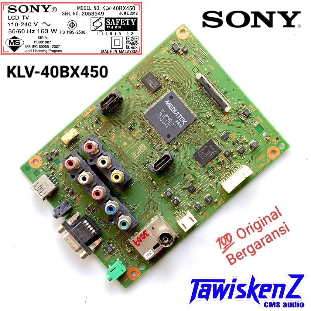 Mainboard LCD TV SONY 40" KLV-40BX450 KLV 40BX450 40 BX 450 LED TV Part MB / mobo Original Bergarans
