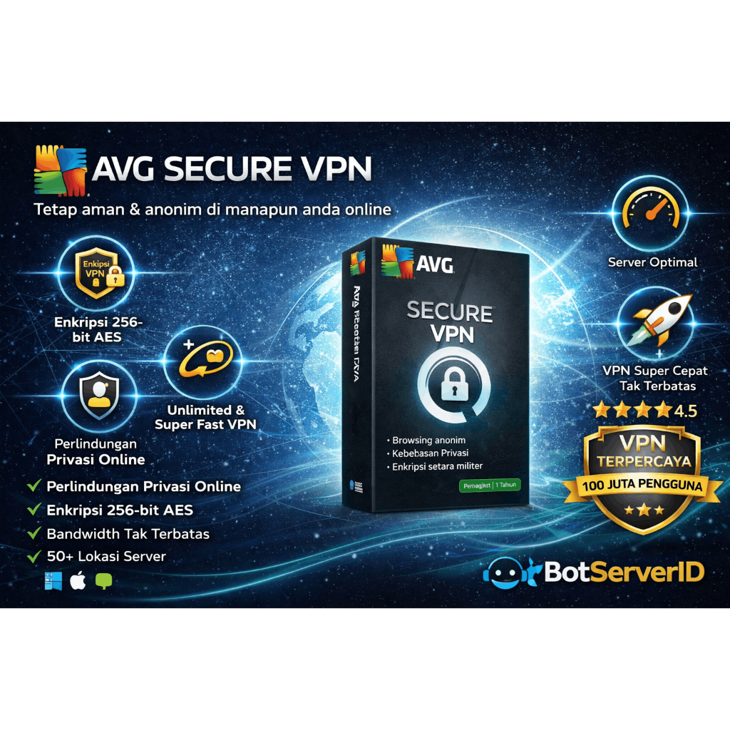 AVG Secure VPN Premium 1 Tahun Full Akses Fast & Stabil All 10 Device
