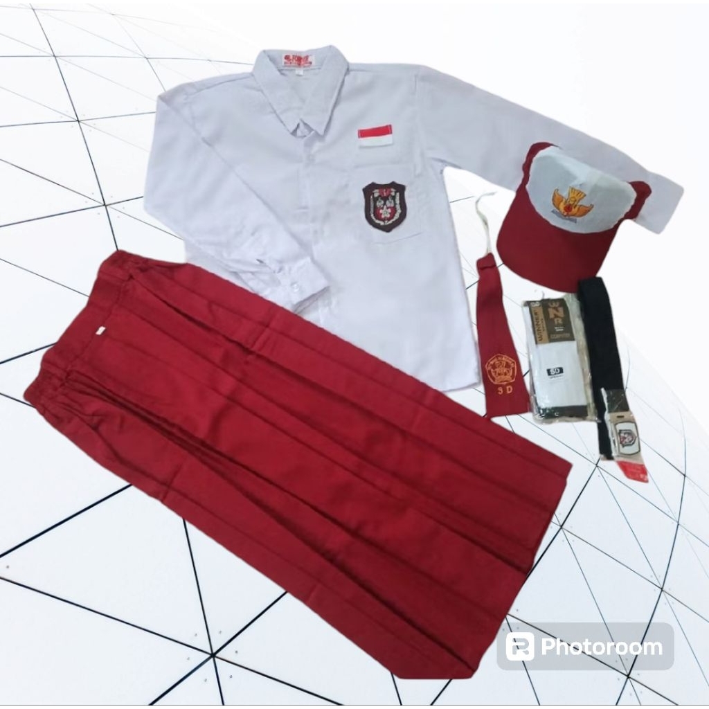 stelan seragam SD merah putih cewek baju lengan panjang rok panjang