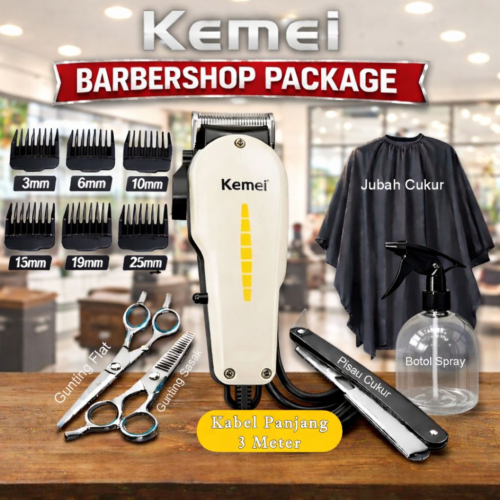 Mesin Cukur Listrik Alat Pangkas Rambut Kemei Barbershop Set Gunting Stainless