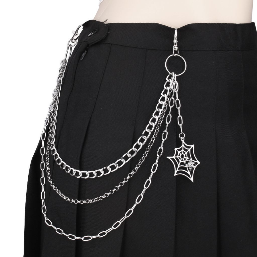 HipHop Metal Spiderweb Pants Chain Rantai Aksesoris Pinggang Wanita Aesthetic Laba-Laba Korea