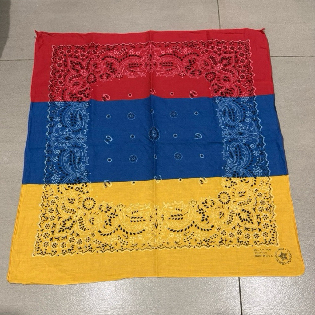 Bandana Paisley Mixed Color Yellow Red Blue Wamcraft Made in USA Classic Pattern Brand New Old Stock