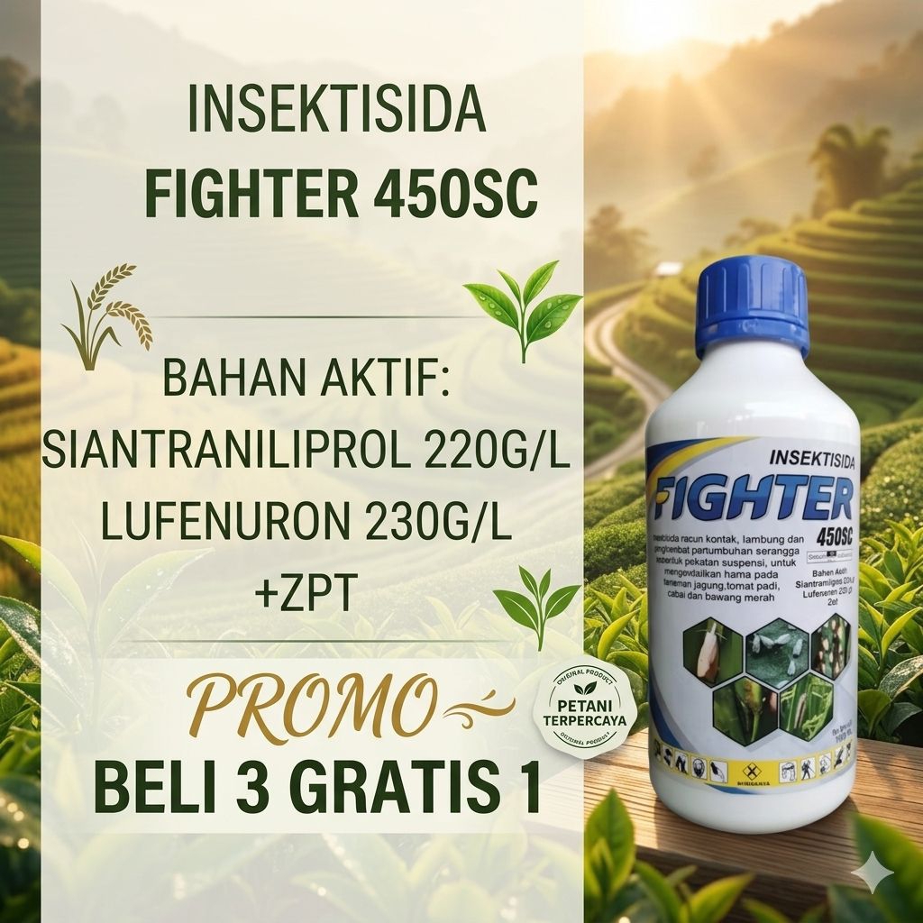 Insektisida Fighter 450SC dengan Bahan Aktif Siantraniliptol 220g/L dan Lufenuron 230g/L Promo Beli 