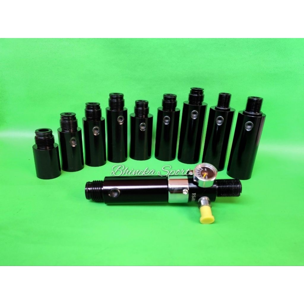 Power Plenum Regulator Paintball Drat G½ ke G½ / Adaptor Extension Chamber Dengan Lubang Drat Manome