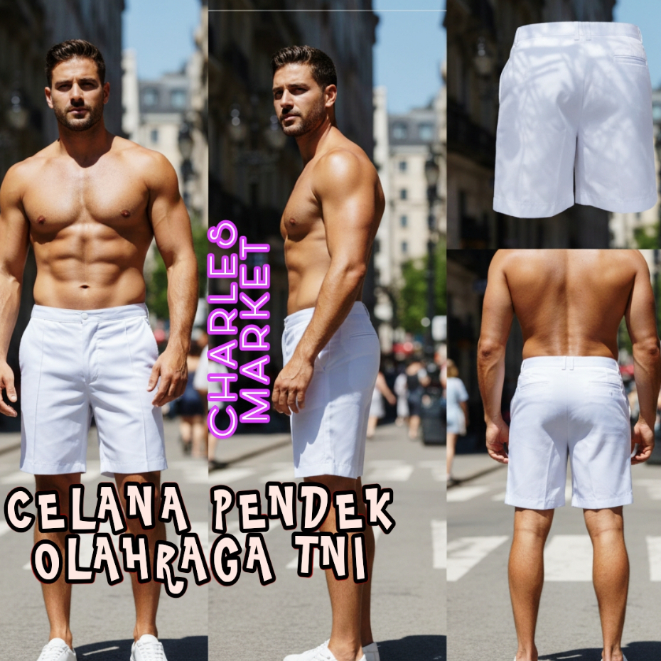 CELANA PENDIDIKAN TNI PUTIH  - CELANA PENDEK PUTIH - CELANA OLAHRAGA PRIA WANITA