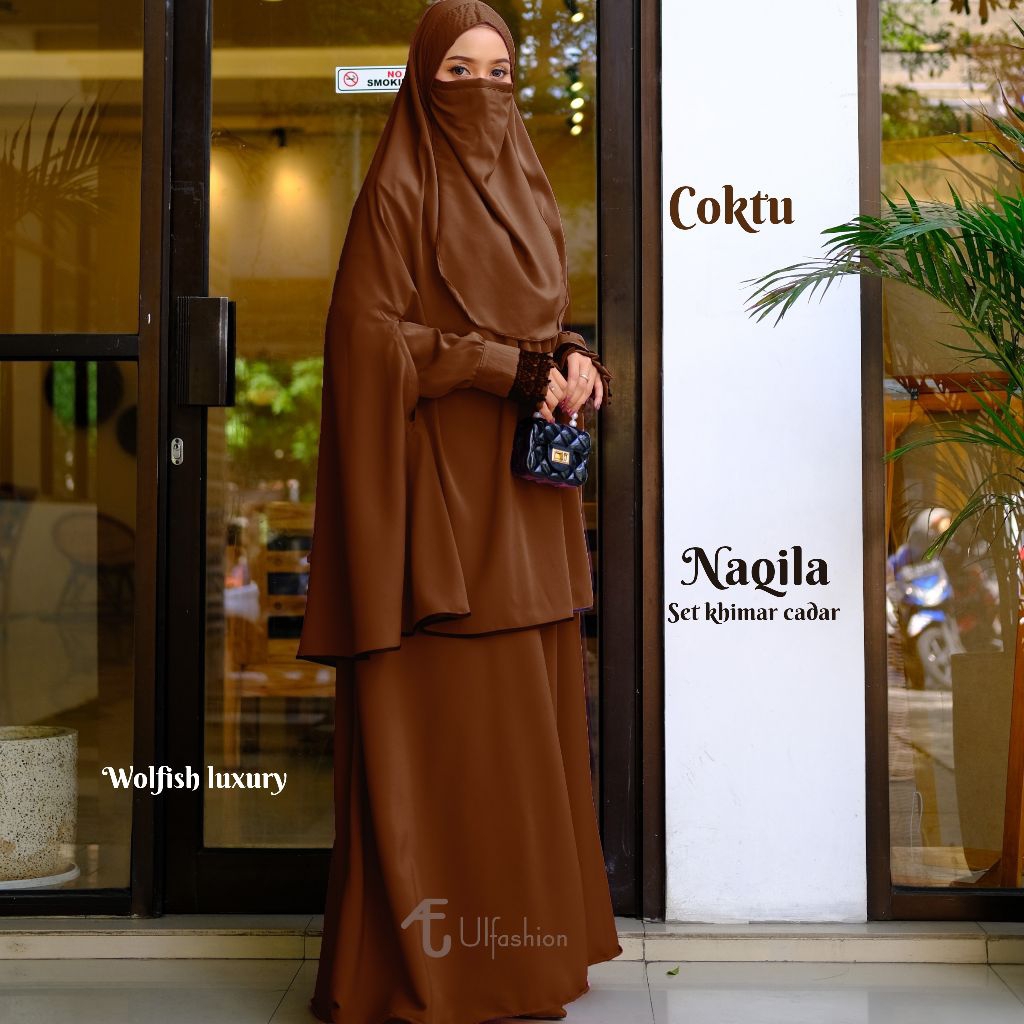 Gamis Set Khimar Cadar Naqila Set jilbab Bahan Wolfis Luxury