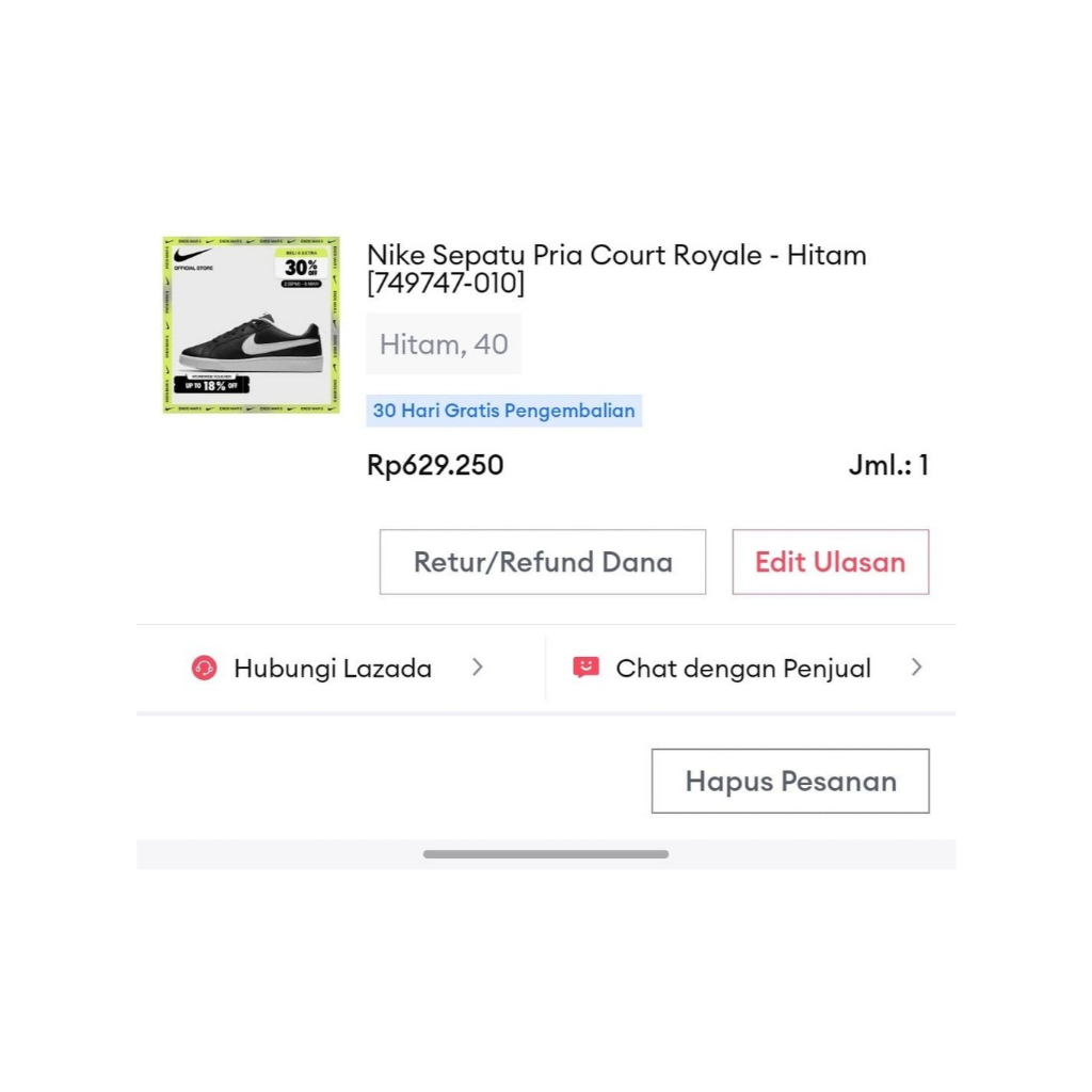 Sepatu Nike Court Royale Original Hitam Size 40