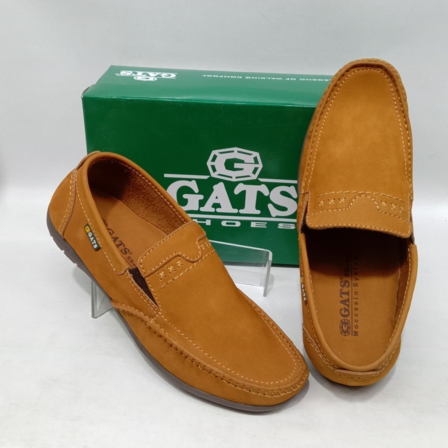 Sepatu Kasual Pria Sepatu Slip On Kulit Gats HK 0002 - Tan
