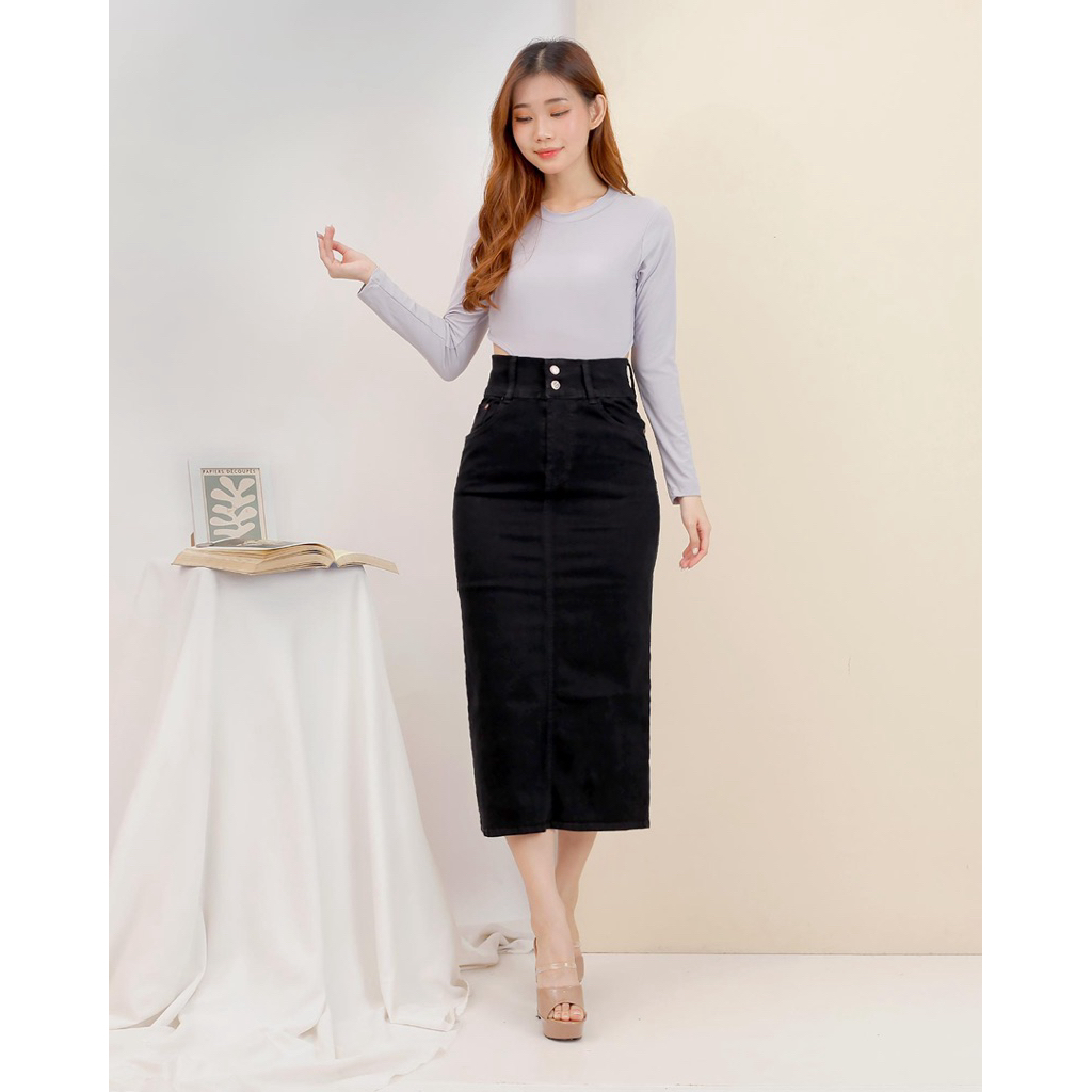 (COD)Rok Span Kancing2 |Jumbo Bigsize | Rok Span Panjang | Rok Jeans Maxi |Rok Jeans Panjang | Rok J