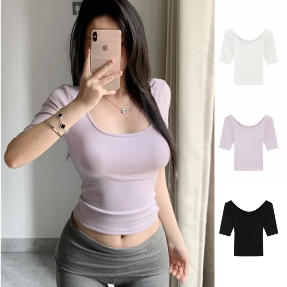 MYBRAND | COD | Kaos Wanita Lengan Pendek Leher Persegi | Model Baru Musim Panas 2026 | Atasan Seksi