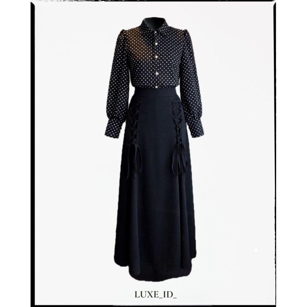 LUXE_ID_ Ivory Polka Black| One set Skirt| Set Office Wanita| Baju Kantor | Set Korea | Pakian Wanit