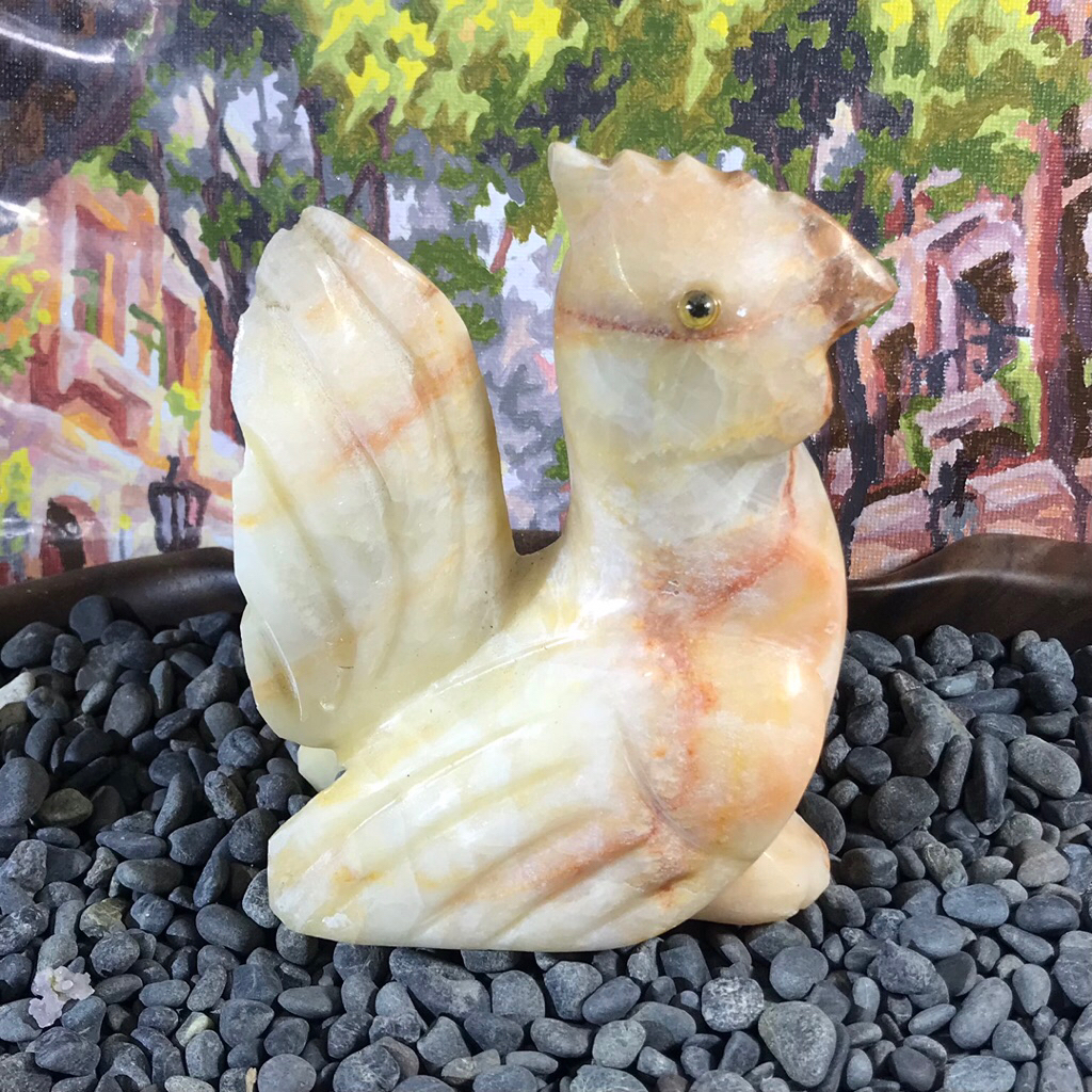 Patung Ayam Batu Alam Onyx – Pajangan Dekorasi Rumah Natural Elegan
