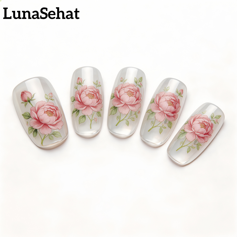 LunaSehat mawar merah muda kuku palsu 15