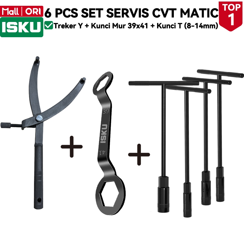 ISKU Paket 3 Pcs Alat Buka CVT Motor Matic - Treker CVT Model Y + Kunci Mur Kopling 39x41mm + Kunci 