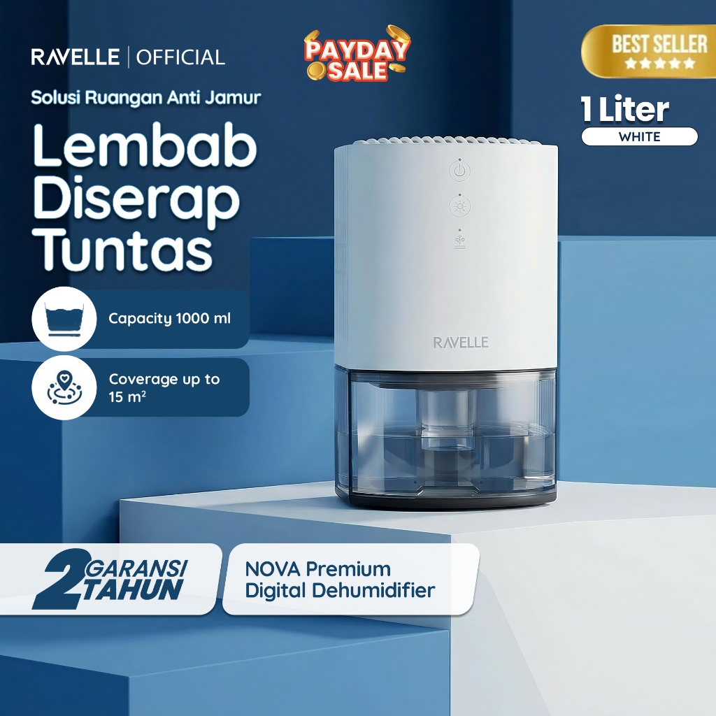Ravelle Dehumidifier Nova Digital Premium 1L - Serap Air Penyerap Kelembapan Udara