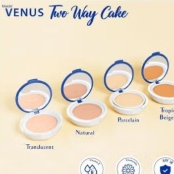 MARCKS VENUS Two Way Cake Bedak Padat Foundation Full Case Kaca, Tahan Lama, SPF 18, Aman untuk Kuli