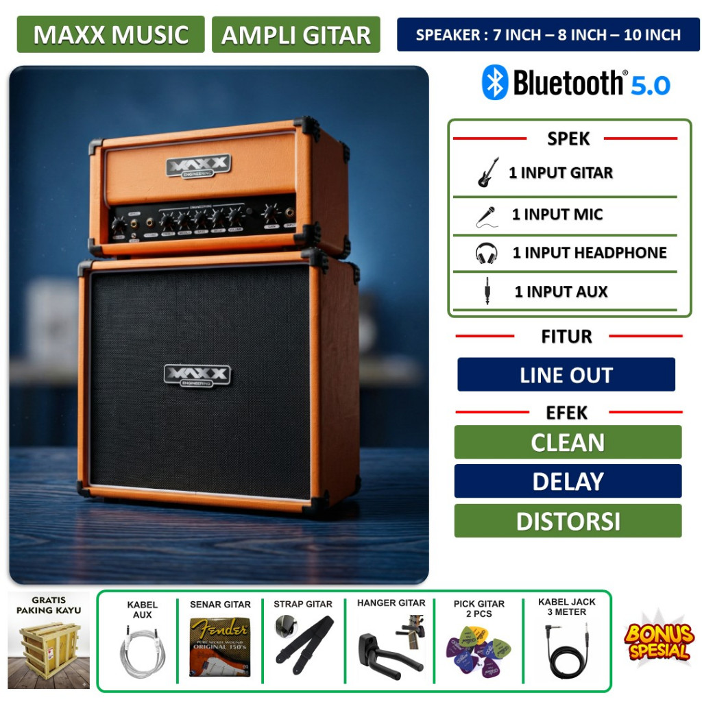 Ampli gitar dan bass Original bass 7 inch 8 inch 10 Inch bluetooth 3 input head cabinet bisa buat ka