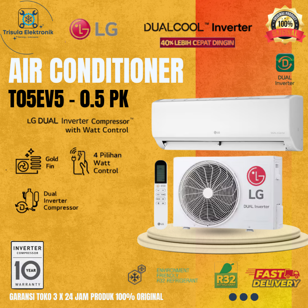 Ac LG 0.5PK T05EV5 / T-05EV5 Air Conditioner Split DualCool Inverter 1/2 PK Low Watt Control