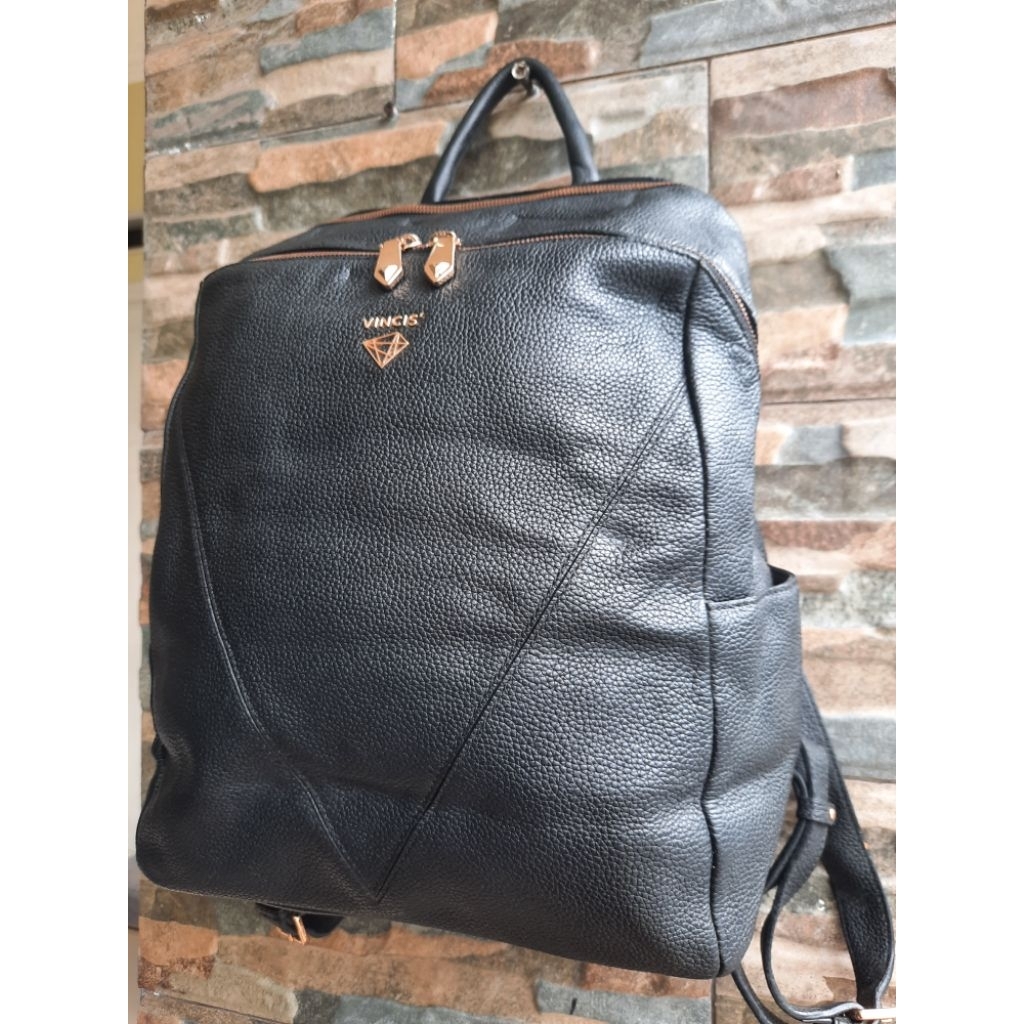 Ransel Kulit Hitam Vincis - Branded Original