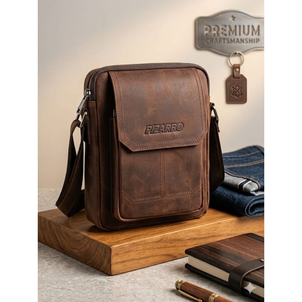 tas selempang bahu kulit sapi asli tas selempang cowok pria terbaru branded tas selempang PIZARRO ta