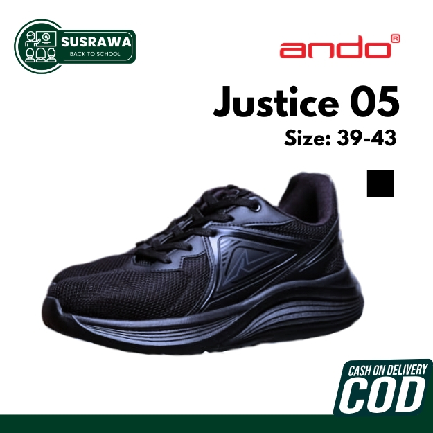 Ando Justice 05 Sepatu Sneakers Pria Hitam Full Black - Sepatu Kerja Kantor Cowok - Sneakers Sekolah