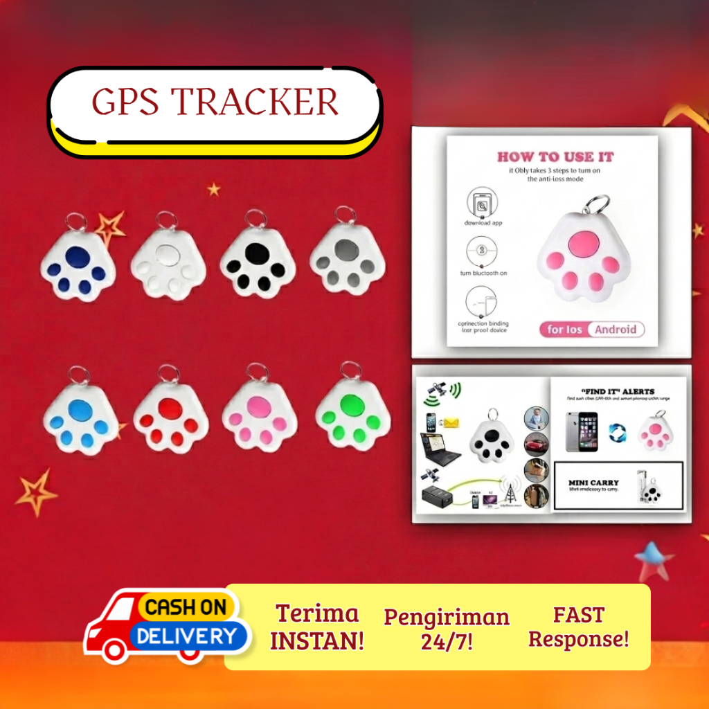 GPS Tracker Anjing / Kucing Mini Anti Hilang Tahan Air Gps Anti Loss Pet Tracker Bluetooth "GPS PAW"