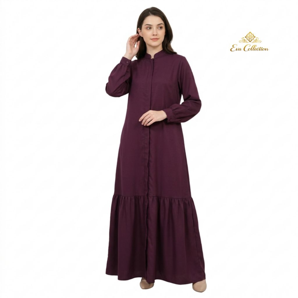 ​Gamis Azasya Katun Toyono Premium Burgundi (Ungu Terong)