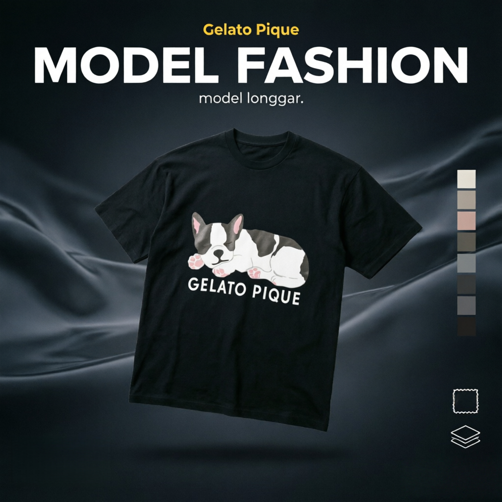 Gelato Pique Official Store Kaos Oversize Pria Wanita Anjing Boston Terrier Graphic T-shirt Sablon B