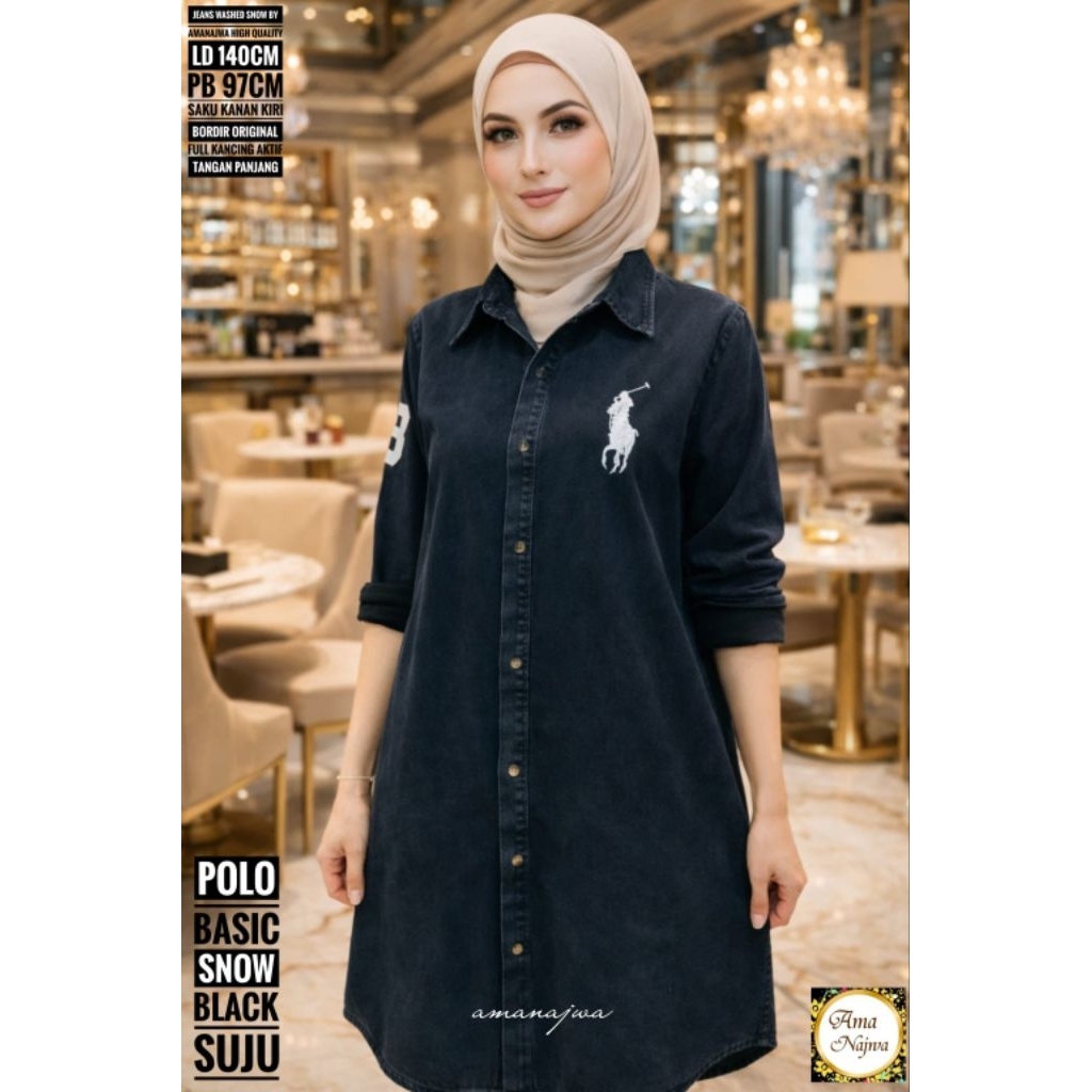 TUNIK JEANS SUPER JUMBO LD 140 ATASAN KEMEJA WANITA BAHAN JEANS BAJU WANITA BIGSIZE TERBARU KEKINIAN