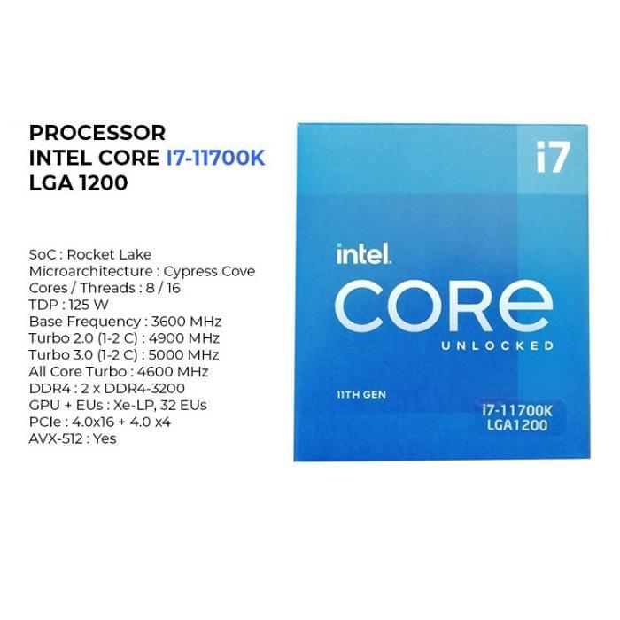 Processor Intel Core i7 11700K BOX No FAN Rocket Lake 8 core 16Threads