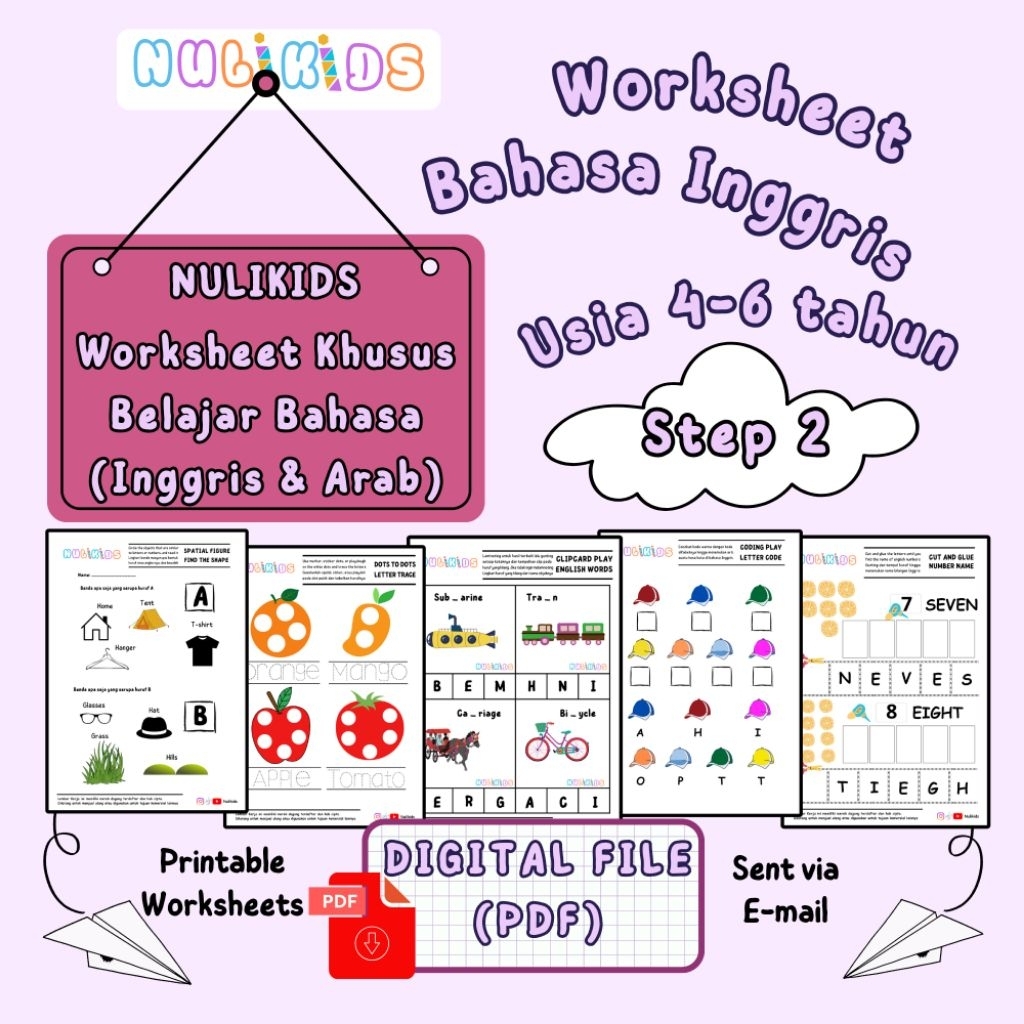 Worksheet Bahasa Inggris Anak STEP 2 Usia 4-6 Tahun PDF Printable