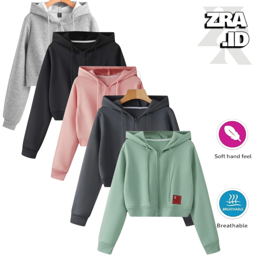 ZRA HOODIE CROP ZIPER | HOODIE TEBAL CROP ZIPER | HOODIE CROP TEBAL ZIPER POLOS