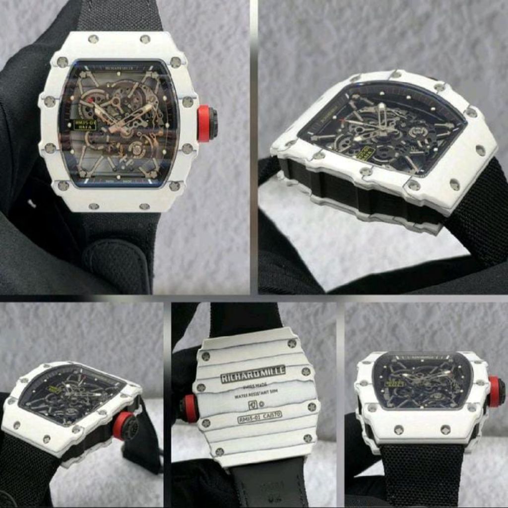 SPESIAL JAM TANGAN RM 35-01 CARBON RMF 43MM GREY NYLON STRAP BLACK_FULLSET BOX