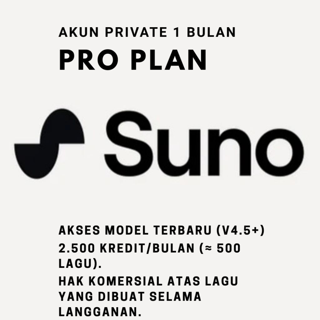 Suno AI Pro Plan 1 Bulan Private 2500 Credit