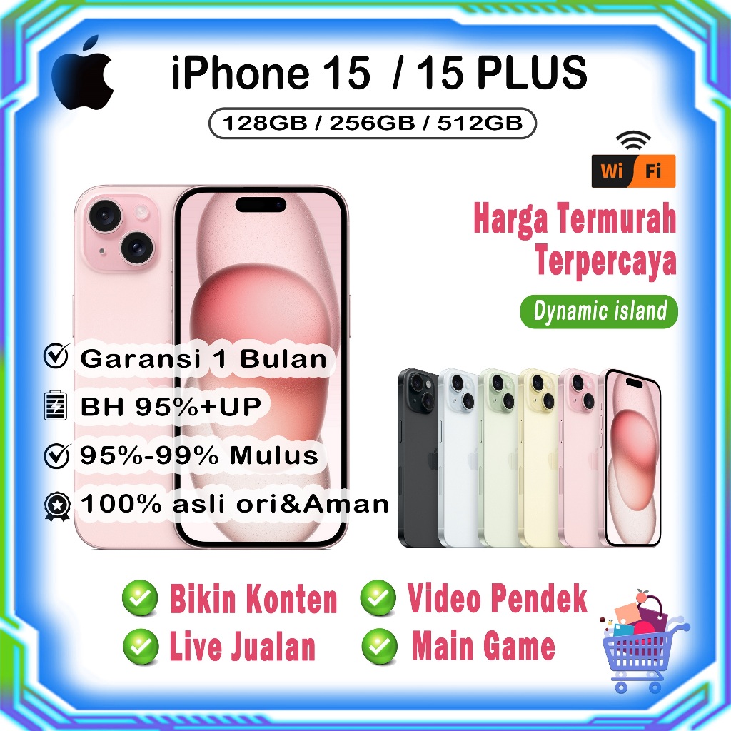 iPhone 15 / 15 Plus second inter ori 128gb 256gb Second Bekas Fullset Mulus Inter like new/wifi only