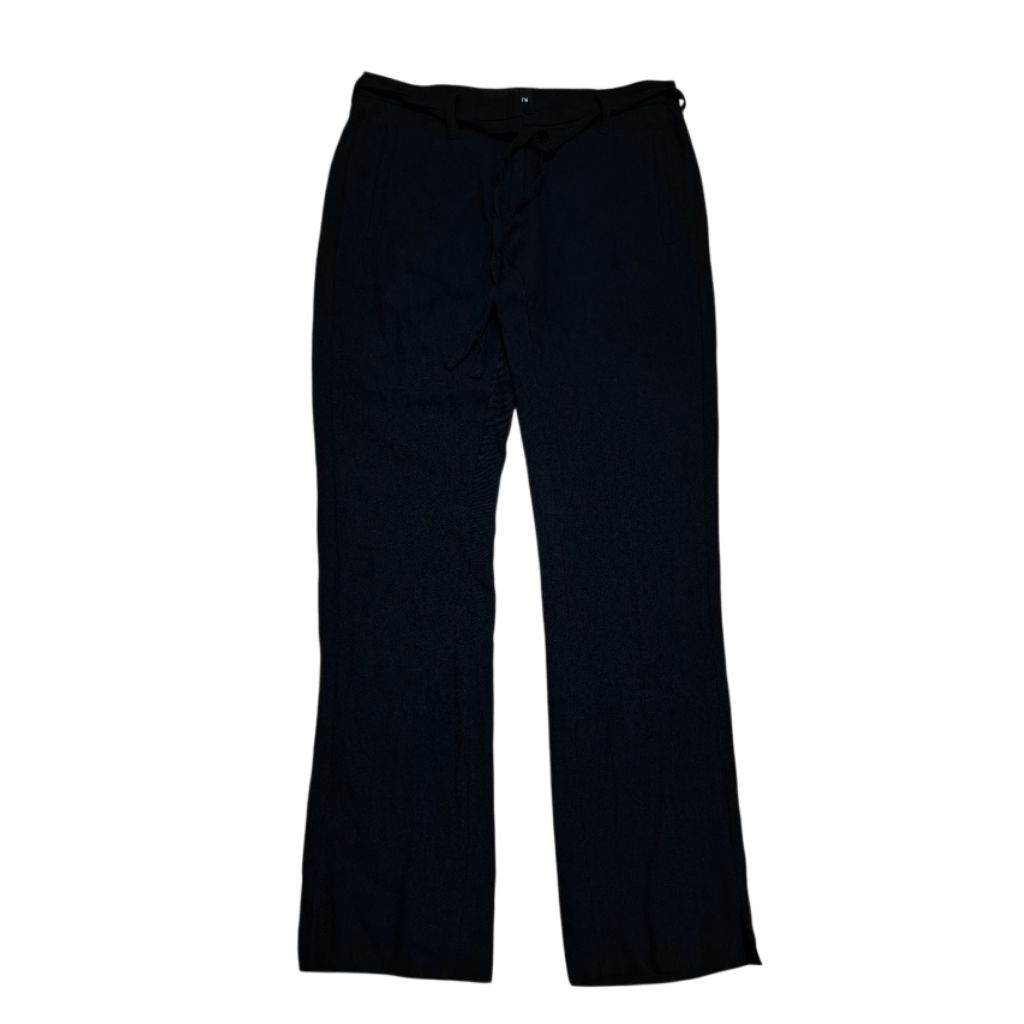 Ann Demeulemeester Black Cropped Wool-Linen Trousers with Integrated Belt size 28