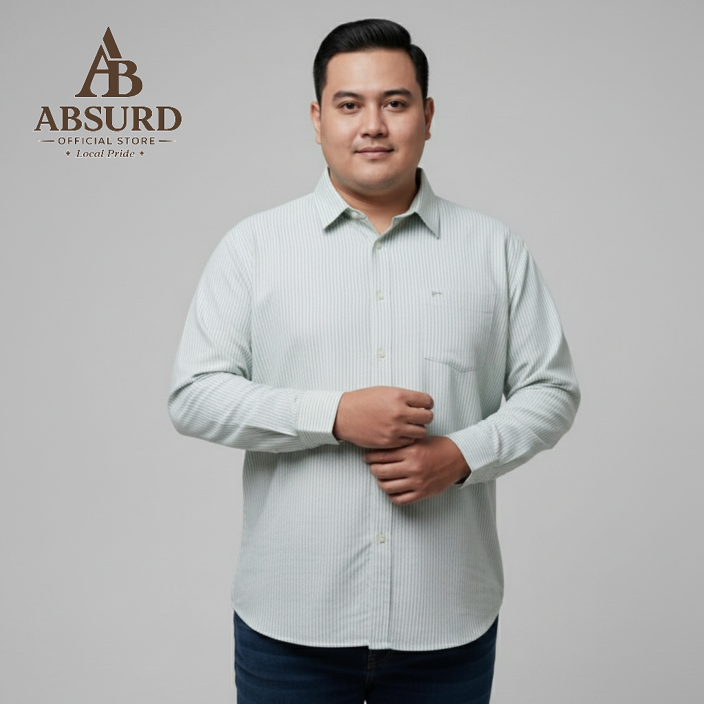 BIGBRAND Baju Kemeja Salur Pria Jumbo Motif Stripe Garis garis Lengan Panjang BigSize