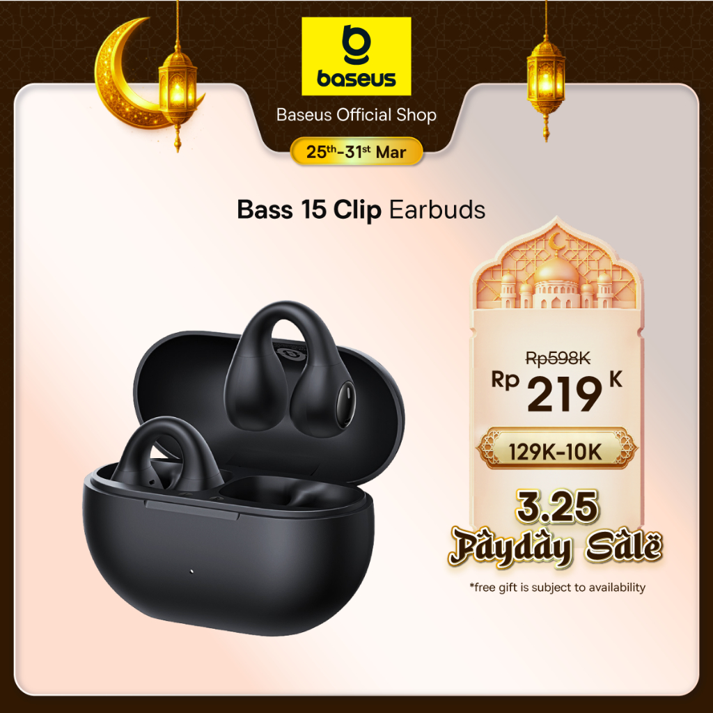 Baseus TWS Bass 15 Clip Open-Ear OWS Ear Clip Earphones Headset Bluetooth 5.4 TWS Sport dan Kerja