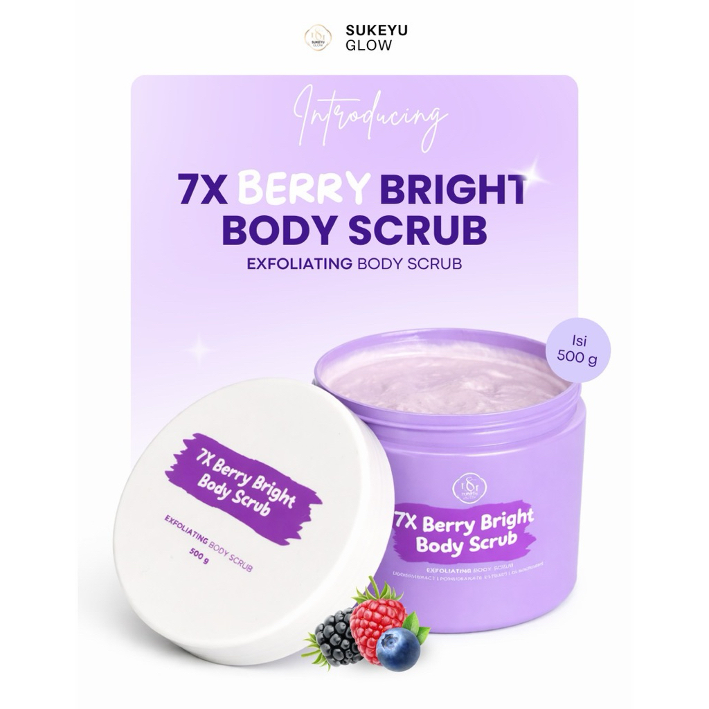 SUKEYU GLOW BODY SCRUB 7X BERRY BRIGHT EXFOLIATING 500 g - Scrub Tubuh Pencerah dengan Ekstrak Berry