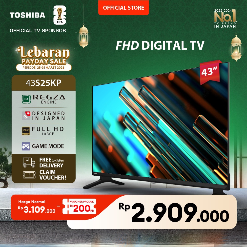 [FHD Digital TV] Toshiba TV 43" FHD Digital TV - Dolby Audio Regza Game Mode HDMI USB - 43S25KP