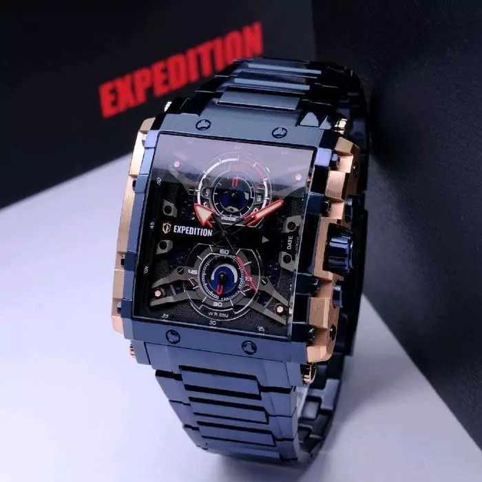 ORIGINAL Jam Tangan Pria Expedition E 6757 / E6757 Garansi 1 Tahun - Tali Kulit & Tali Rantai