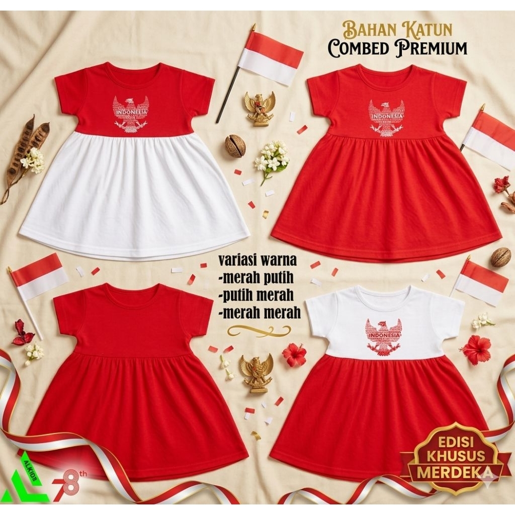 Dress Anak Perempuan Merah Putih Tema Garuda Indonesia - Baju dress Merah Putih Anak Lucu Untuk Acar
