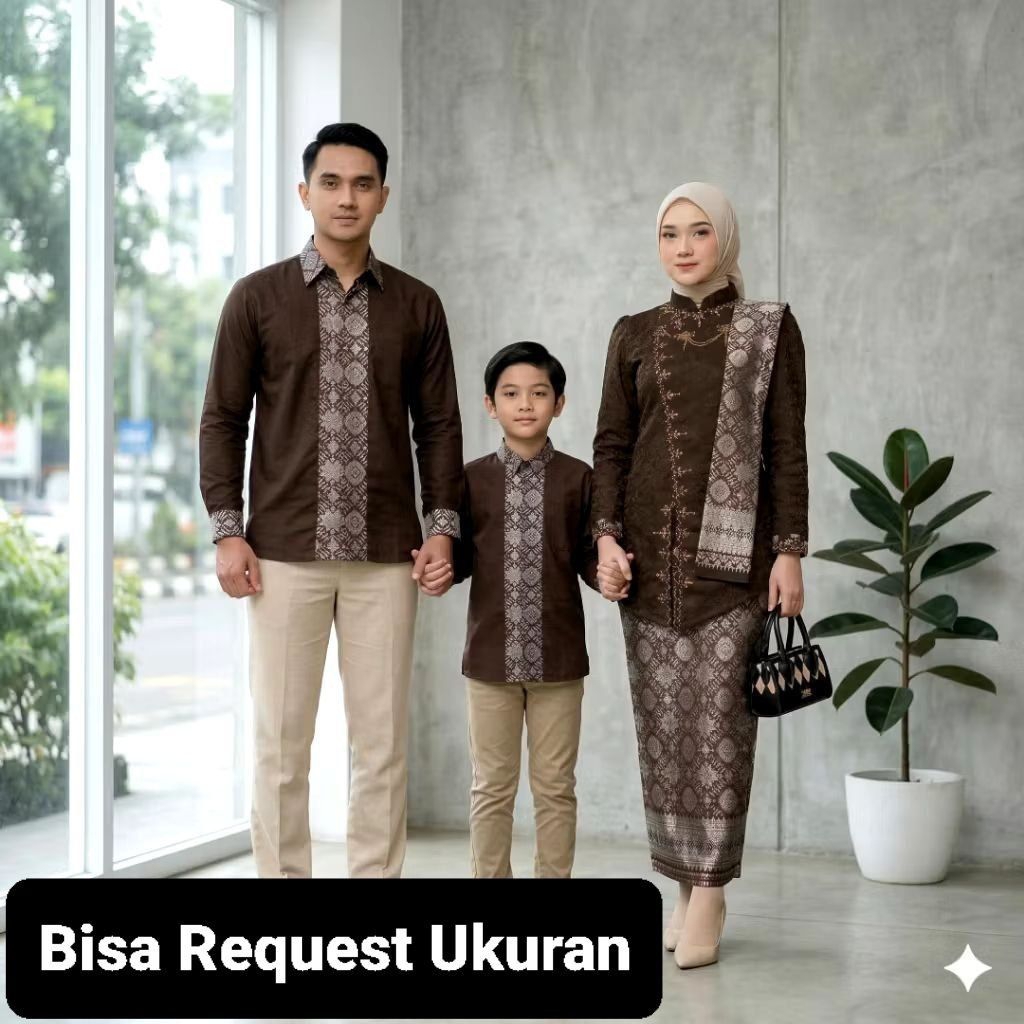 SET KEBAYA JANGGAN MAHOGANY ORI COUPLE KEMEJA KOKO KOMBINASI / CUSTOM ANAK & JUMBO / BAJU SERAGAM BA