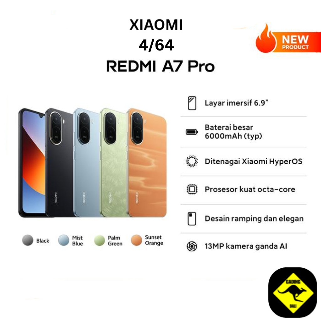 Xiaomi Redmi A7 Pro 4+64 GB Ram 4Gb Internal 64Gb | Layar imersif 6.9 inch | Baterai  6000mah Garans