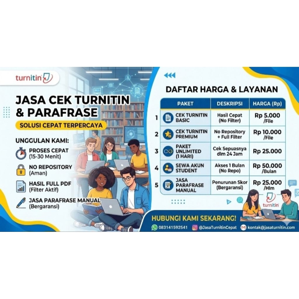 Turnitin Akun Student - Cek Plagiarisme Tanpa Repository, Cek AI, Full Garansi